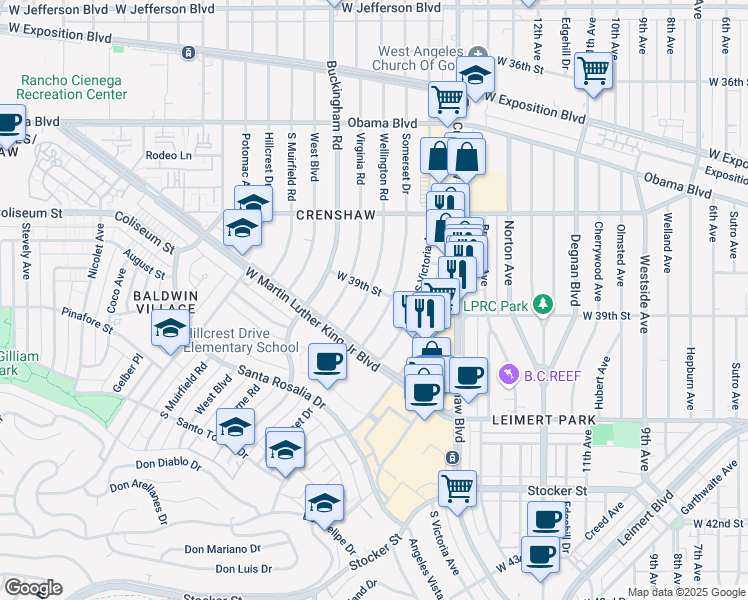 map of restaurants, bars, coffee shops, grocery stores, and more near 3863 Somerset Drive in Los Angeles
