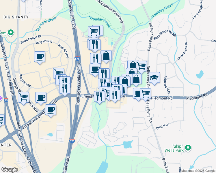 map of restaurants, bars, coffee shops, grocery stores, and more near Roberts Trail Northwest in Cobb County