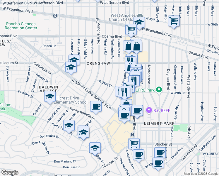 map of restaurants, bars, coffee shops, grocery stores, and more near 3863 Somerset Drive in Los Angeles