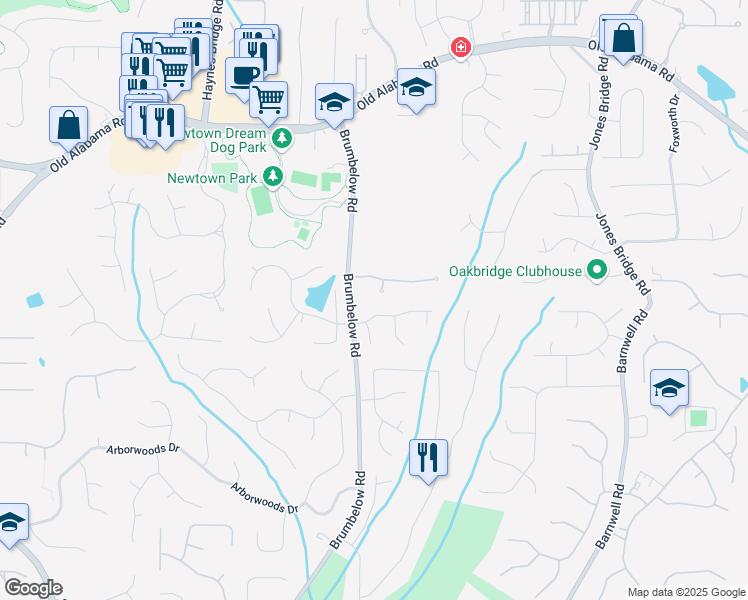 map of restaurants, bars, coffee shops, grocery stores, and more near 802 Jamont Circle in Alpharetta