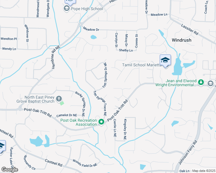 map of restaurants, bars, coffee shops, grocery stores, and more near 2694 Tritt Springs Drive Northeast in Marietta