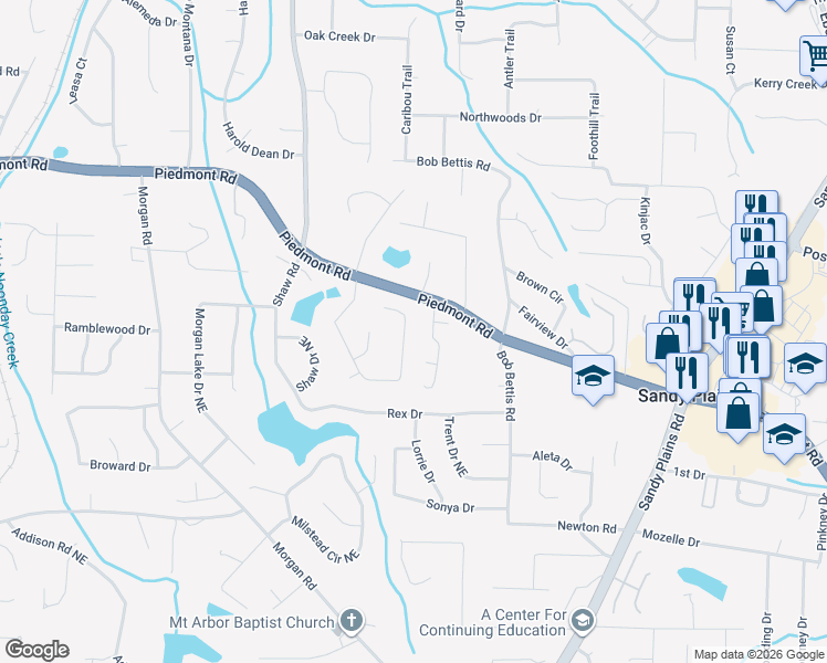 map of restaurants, bars, coffee shops, grocery stores, and more near 2797 Pine Meadow Drive in Marietta