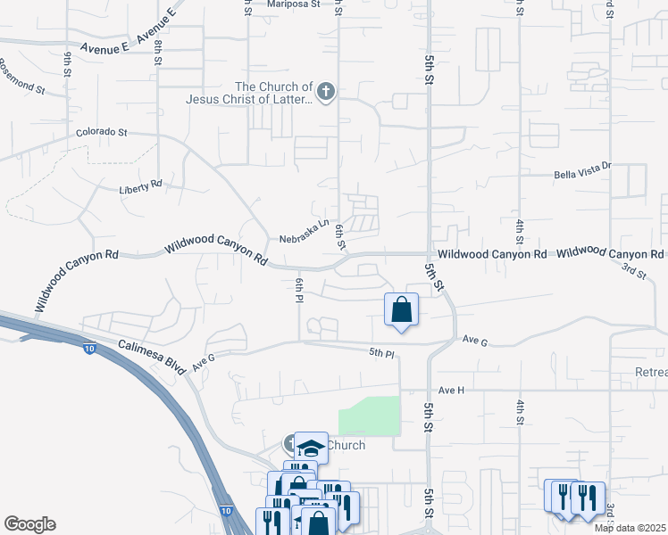 map of restaurants, bars, coffee shops, grocery stores, and more near in Yucaipa