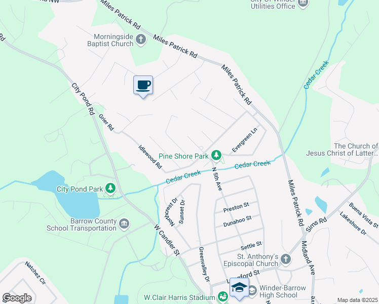 map of restaurants, bars, coffee shops, grocery stores, and more near 484 North 5th Avenue in Winder