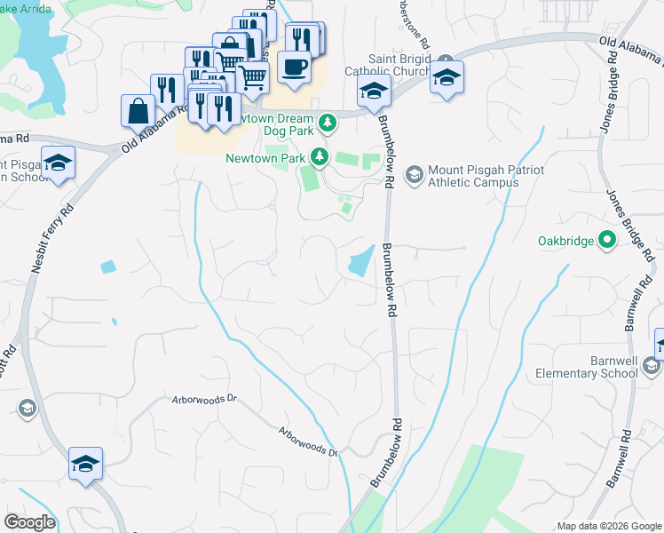 map of restaurants, bars, coffee shops, grocery stores, and more near 550 Ladybank Lane in Johns Creek
