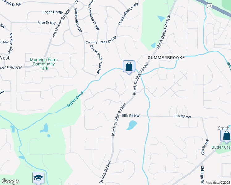 map of restaurants, bars, coffee shops, grocery stores, and more near 3259 Standing Peachtree Trail Northwest in Kennesaw