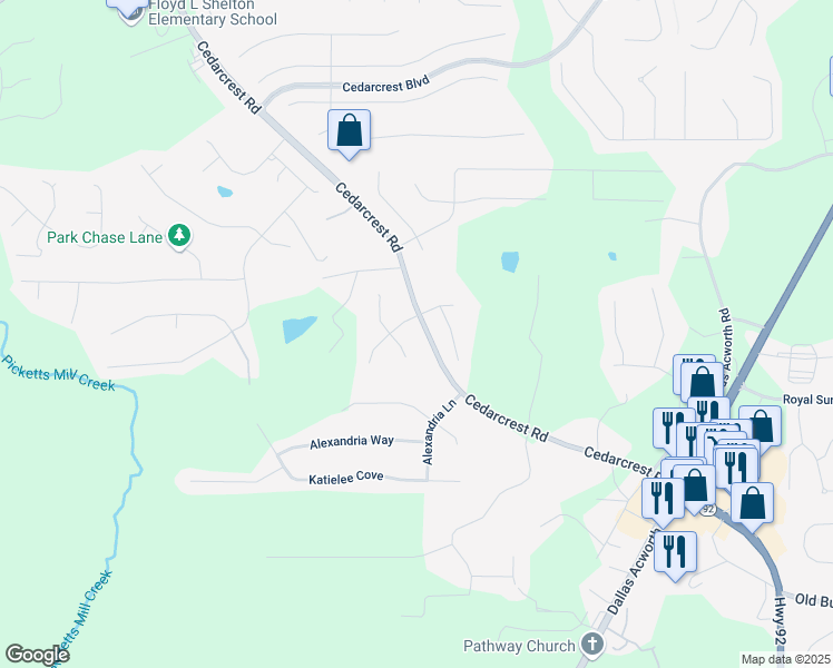 map of restaurants, bars, coffee shops, grocery stores, and more near 681 Cedarcrest Road in Dallas