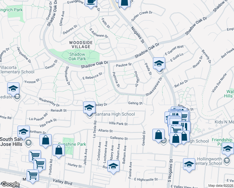 map of restaurants, bars, coffee shops, grocery stores, and more near 3525 Patricia Street in West Covina