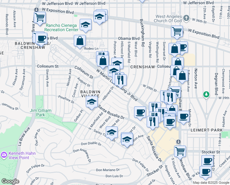 map of restaurants, bars, coffee shops, grocery stores, and more near 4125 Palmyra Road in Los Angeles