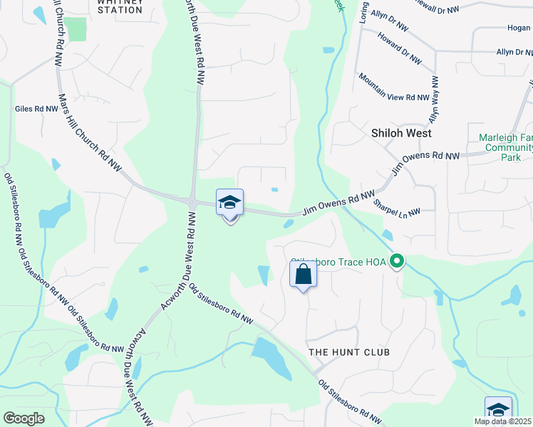 map of restaurants, bars, coffee shops, grocery stores, and more near 4179 Jim Owens Road Northwest in Kennesaw
