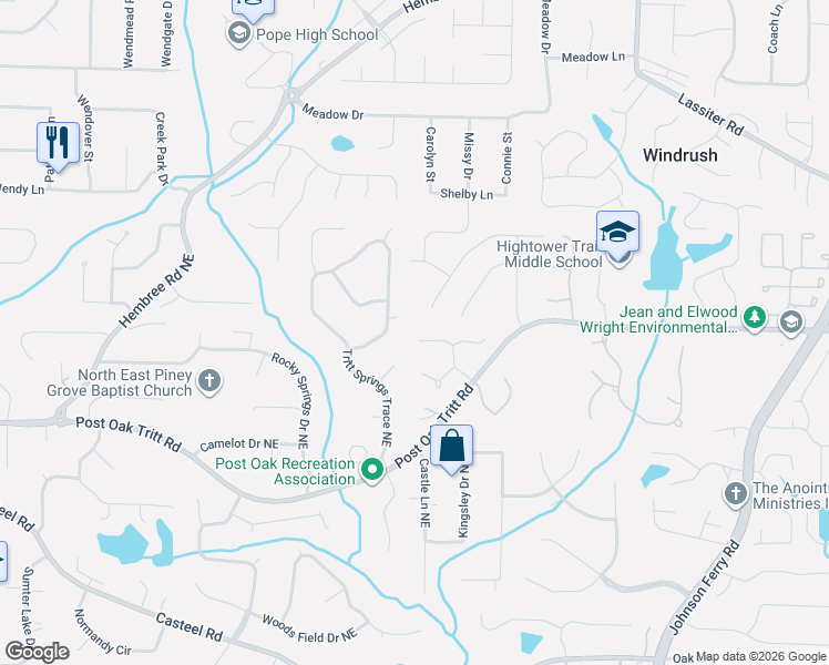 map of restaurants, bars, coffee shops, grocery stores, and more near 3671 Bellegrove Ridge in Marietta