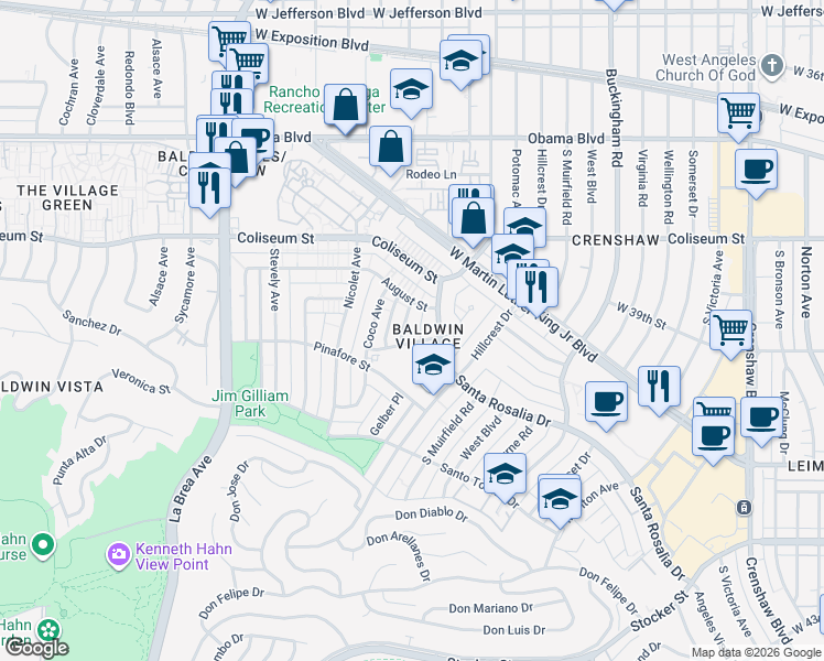 map of restaurants, bars, coffee shops, grocery stores, and more near 3930 Roxanne Avenue in Los Angeles
