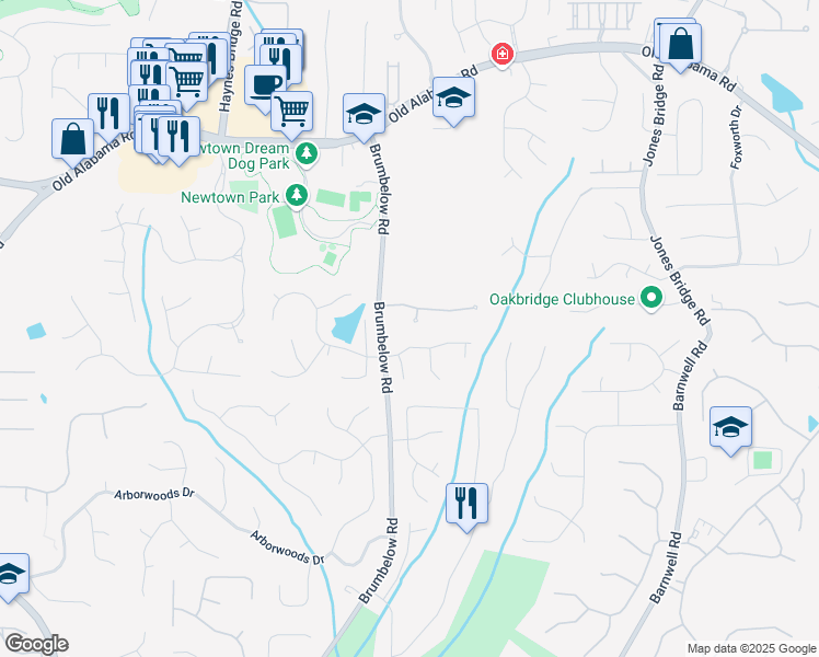 map of restaurants, bars, coffee shops, grocery stores, and more near 802 Jamont Circle in Alpharetta