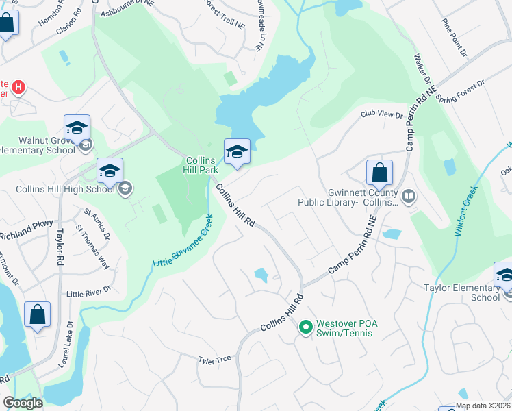 map of restaurants, bars, coffee shops, grocery stores, and more near 2215 Parliament Drive in Lawrenceville