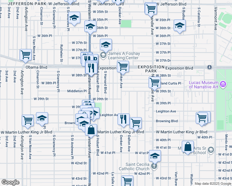 map of restaurants, bars, coffee shops, grocery stores, and more near in Los Angeles