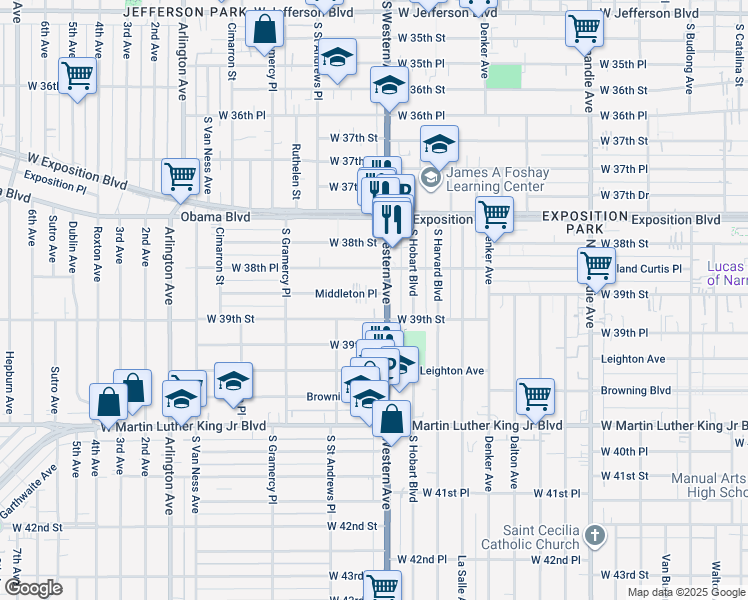 map of restaurants, bars, coffee shops, grocery stores, and more near 1616 1/2 Middleton Place in Los Angeles