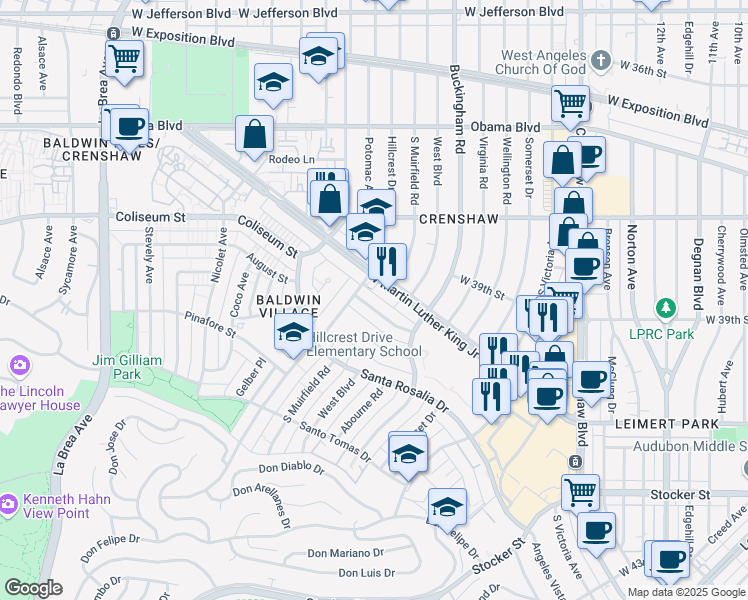 map of restaurants, bars, coffee shops, grocery stores, and more near 4125 Palmyra Road in Los Angeles