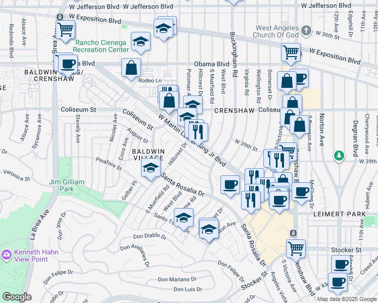 map of restaurants, bars, coffee shops, grocery stores, and more near 4125 Palmyra Road in Los Angeles