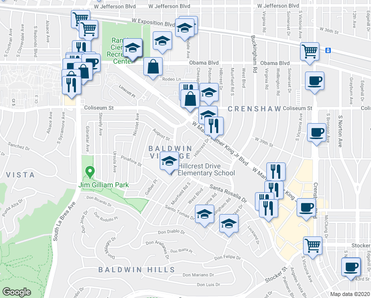 map of restaurants, bars, coffee shops, grocery stores, and more near in Los Angeles