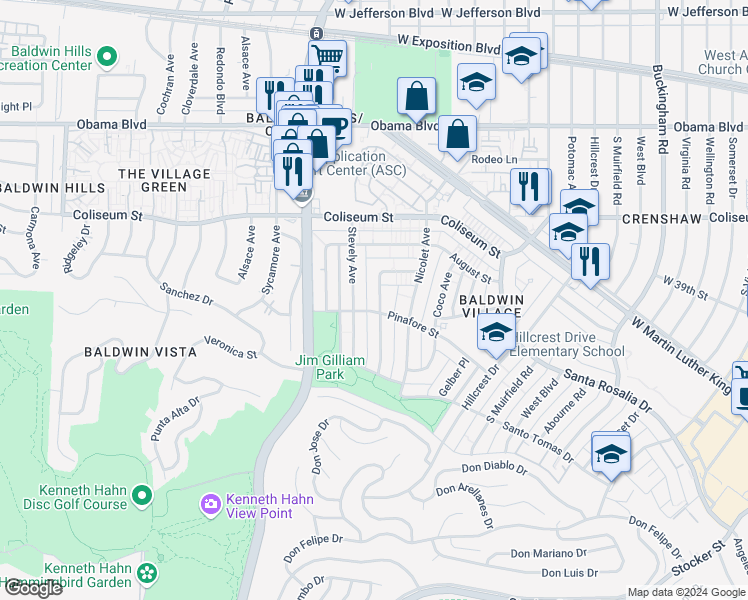 map of restaurants, bars, coffee shops, grocery stores, and more near 3942 Stevely Avenue in Los Angeles