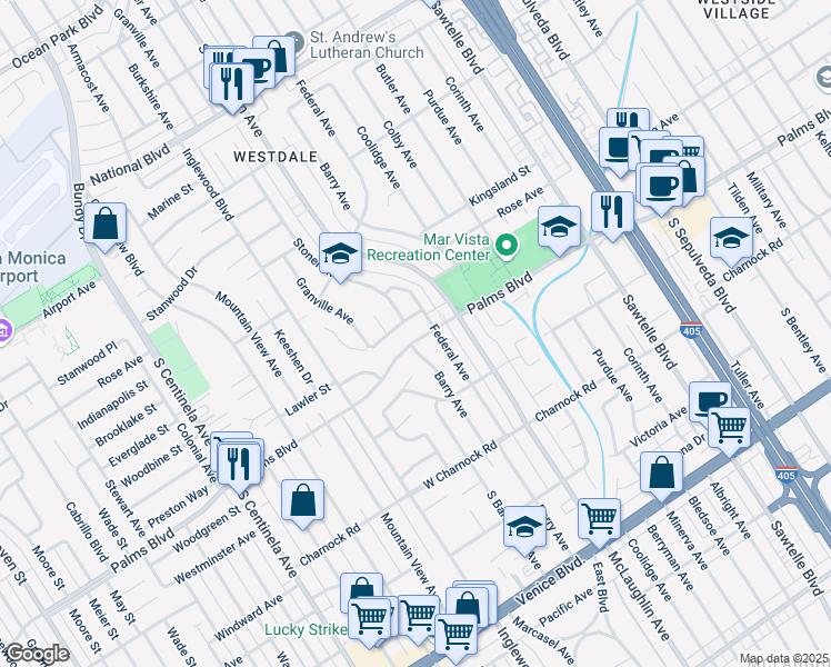 map of restaurants, bars, coffee shops, grocery stores, and more near 11806 Woodbine Street in Los Angeles