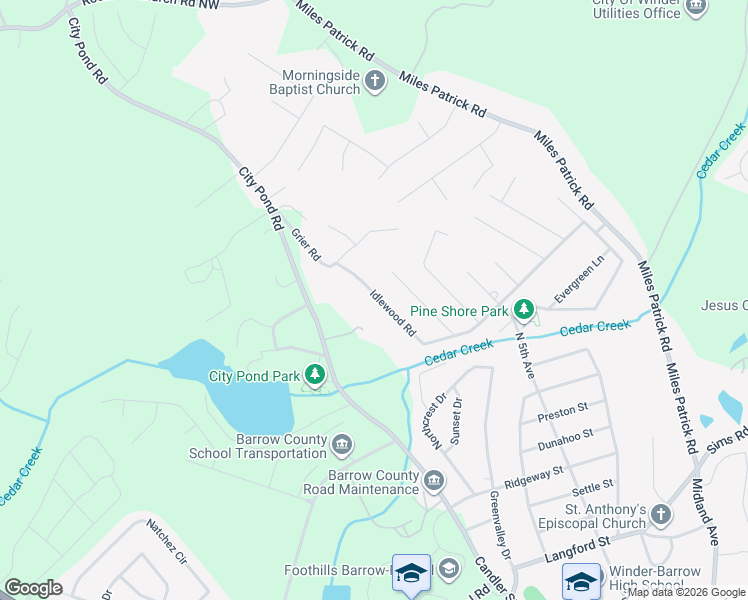 map of restaurants, bars, coffee shops, grocery stores, and more near 846 Idlewood Road in Winder