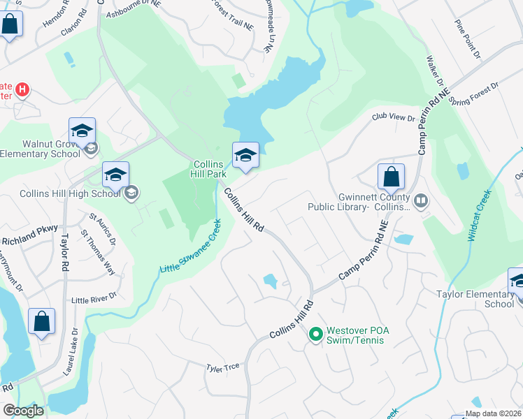 map of restaurants, bars, coffee shops, grocery stores, and more near 2215 Parliament Drive in Lawrenceville
