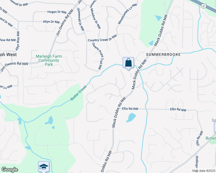 map of restaurants, bars, coffee shops, grocery stores, and more near 3267 Standing Peachtree Trail Northwest in Kennesaw