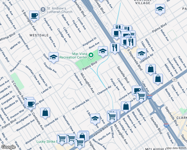 map of restaurants, bars, coffee shops, grocery stores, and more near 11523 Vienna Way in Los Angeles