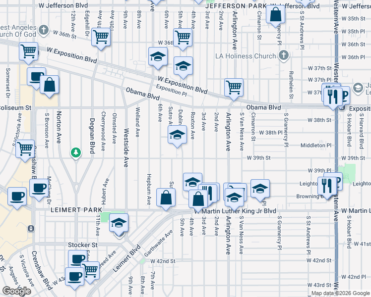 map of restaurants, bars, coffee shops, grocery stores, and more near 3869 Roxton Avenue in Los Angeles