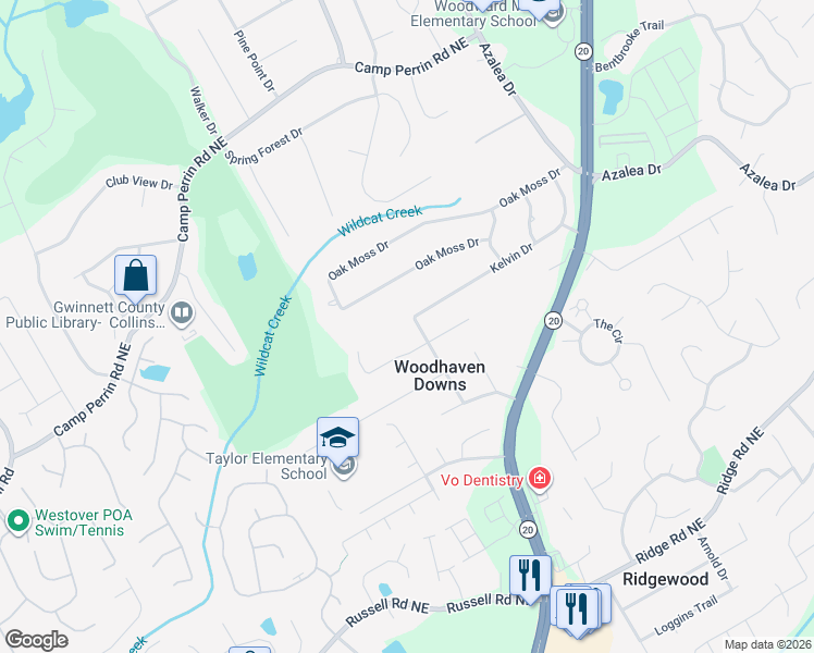 map of restaurants, bars, coffee shops, grocery stores, and more near 1838 Kelvin Drive in Lawrenceville