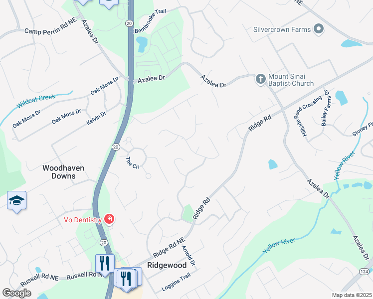 map of restaurants, bars, coffee shops, grocery stores, and more near 1668 Macy Lane in Lawrenceville