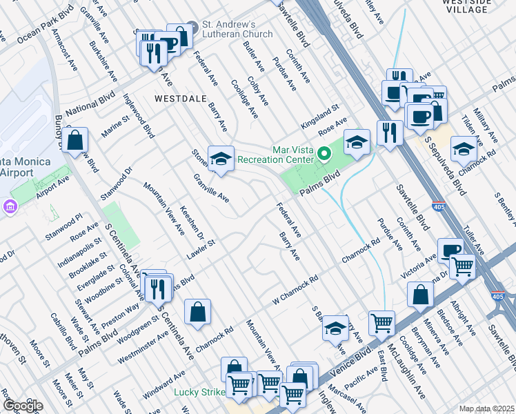 map of restaurants, bars, coffee shops, grocery stores, and more near 11806 Woodbine Street in Los Angeles
