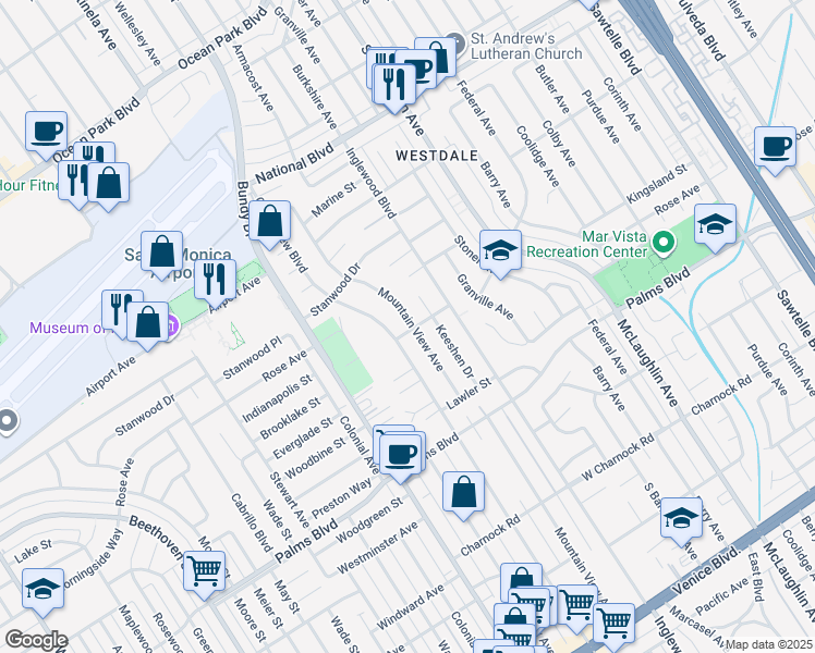 map of restaurants, bars, coffee shops, grocery stores, and more near 3295 Mountain View Avenue in Los Angeles
