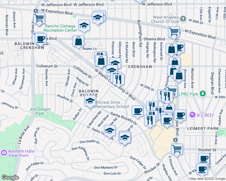 map of restaurants, bars, coffee shops, grocery stores, and more near 4125 Palmyra Road in Los Angeles