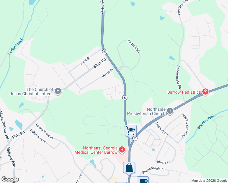 map of restaurants, bars, coffee shops, grocery stores, and more near 24 Oak Hill Drive in Winder