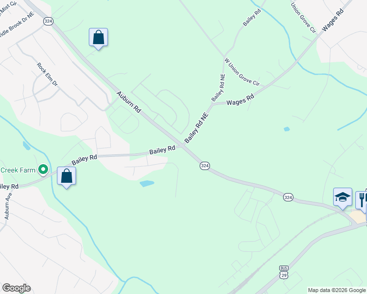 map of restaurants, bars, coffee shops, grocery stores, and more near 3637 Bailey Road Northeast in Auburn