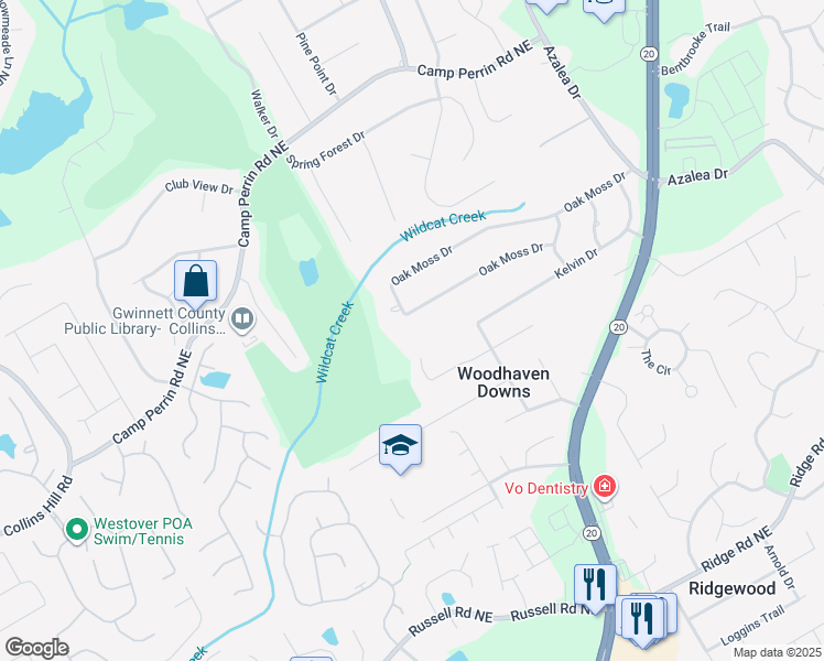 map of restaurants, bars, coffee shops, grocery stores, and more near 774 Oak Moss Drive in Lawrenceville