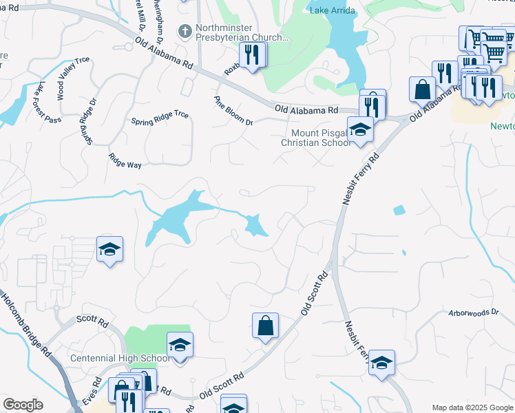map of restaurants, bars, coffee shops, grocery stores, and more near 5335 Briarstone Ridge Way in Alpharetta