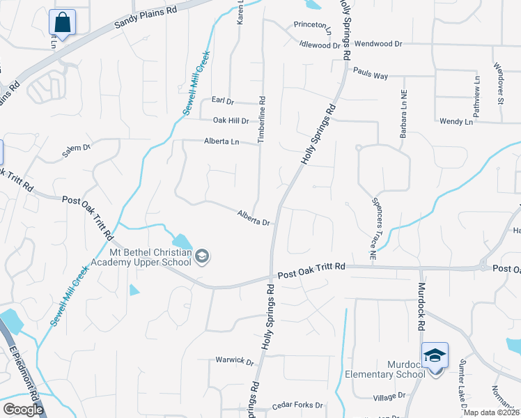 map of restaurants, bars, coffee shops, grocery stores, and more near 2689 Holly Springs Road in Marietta