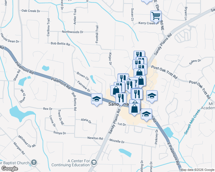 map of restaurants, bars, coffee shops, grocery stores, and more near 2736 Stillwater Lake Lane in Marietta