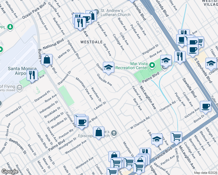 map of restaurants, bars, coffee shops, grocery stores, and more near 11963 Woodbine Street in Los Angeles