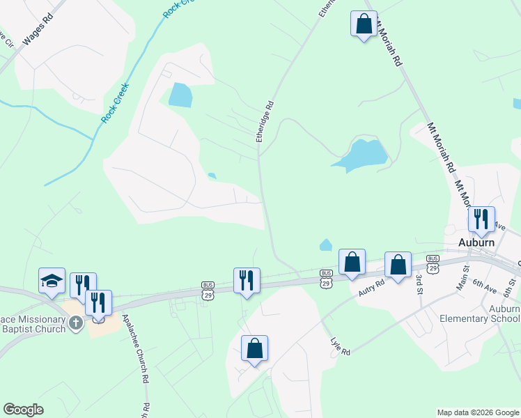 map of restaurants, bars, coffee shops, grocery stores, and more near 1520 Wynfield Drive in Auburn