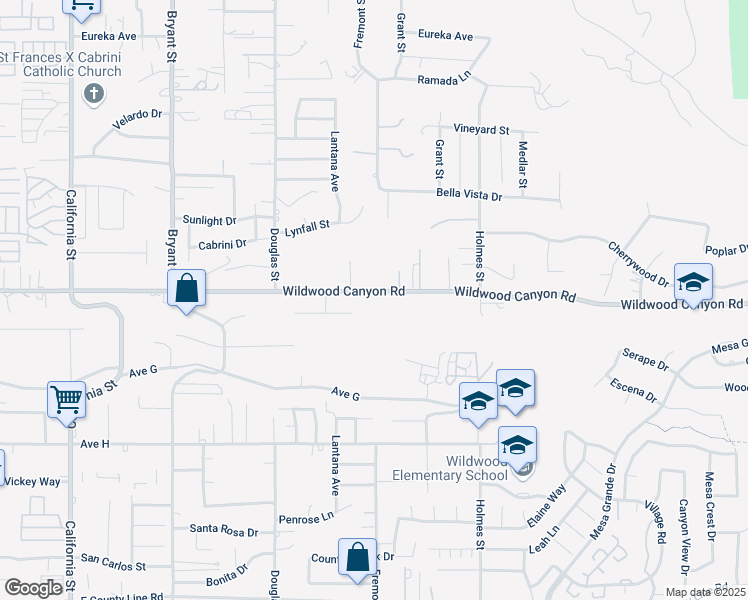 map of restaurants, bars, coffee shops, grocery stores, and more near 35695 Wildwood Canyon Road in Yucaipa
