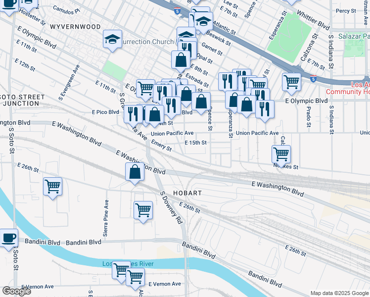 map of restaurants, bars, coffee shops, grocery stores, and more near 1506 De La Torre Way in Los Angeles