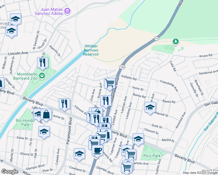 map of restaurants, bars, coffee shops, grocery stores, and more near 4012 Maris Avenue in Pico Rivera