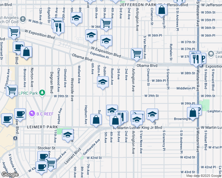 map of restaurants, bars, coffee shops, grocery stores, and more near 3869 Roxton Avenue in Los Angeles
