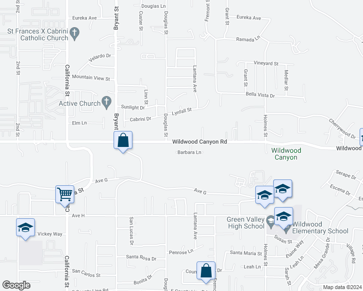 map of restaurants, bars, coffee shops, grocery stores, and more near 35557 Wildwood Canyon Road in Yucaipa