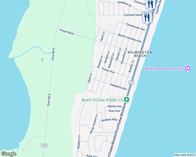 map of restaurants, bars, coffee shops, grocery stores, and more near 702 Alabama Ave in Carolina Beach