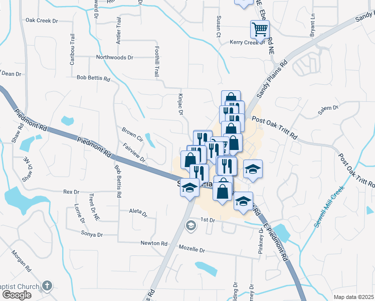 map of restaurants, bars, coffee shops, grocery stores, and more near 2675 Arbor Glen Place in Marietta